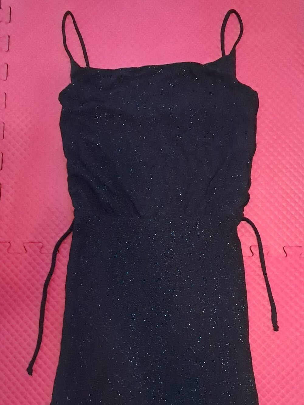 Arden B Sparkly Black Acetate Stretch Strap Sequin Dress String Tie Waist